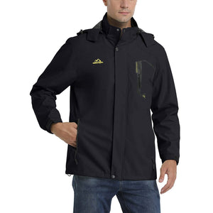 TACVASEN Black Men's Waterproof Outdoor Hiking Jacket with Zipped Pockets