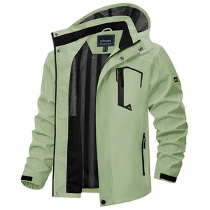 TACVASEN Light Green Men's Waterproof Outdoor Hiking Jacket with Zipped Pockets