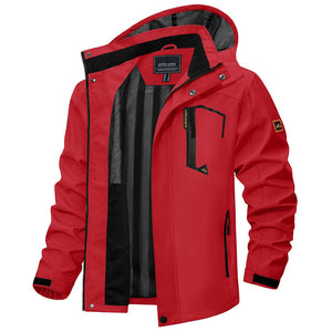 TACVASEN Red Men's Waterproof Outdoor Hiking Jacket with Zipped Pockets