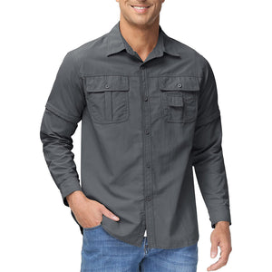 TACVASEN Khaki Men's Breathable Quick - Dry Convertible Outdoor Shirt