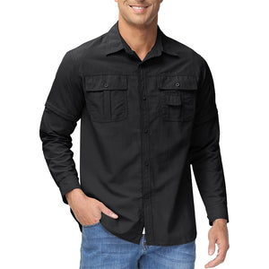 TACVASEN Khaki Men's Breathable Quick - Dry Convertible Outdoor Shirt