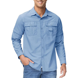 TACVASEN Khaki Men's Breathable Quick - Dry Convertible Outdoor Shirt