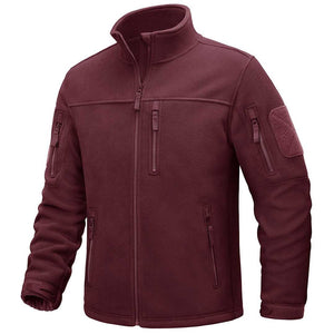 TACVASEN Wine Red Men's Tactical Fleece Jackets Full Zip Coat with Multi Pockets