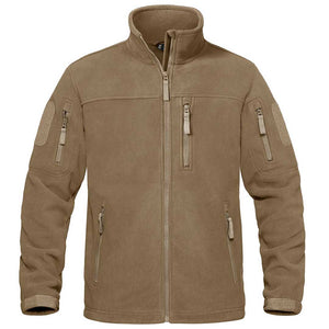 TACVASEN Khaki Men's Tactical Fleece Jackets Full Zip Coat with Multi Pockets