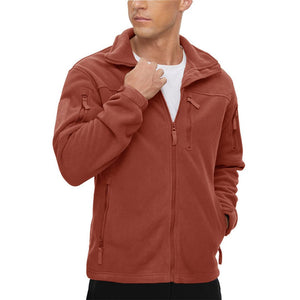 TACVASEN Orange Red Men's Tactical Fleece Jackets Full Zip Coat with Multi Pockets