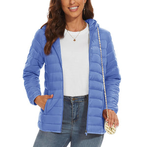TACVASEN Khaki Women's Puffer Jacket Full - zip Water - Resistant Winter Hooded Coat