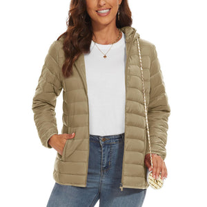 TACVASEN Yellow Women's Puffer Jacket Full - zip Water - Resistant Winter Hooded Coat