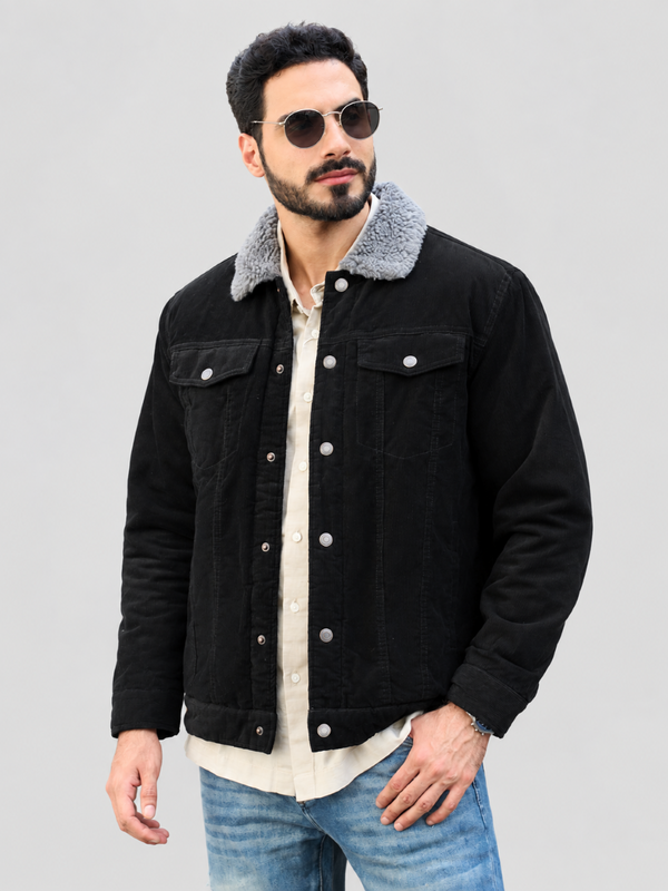 Men's Corduroy Jacket Sherpa Lined Warm Winter Coat Cargo Jacket