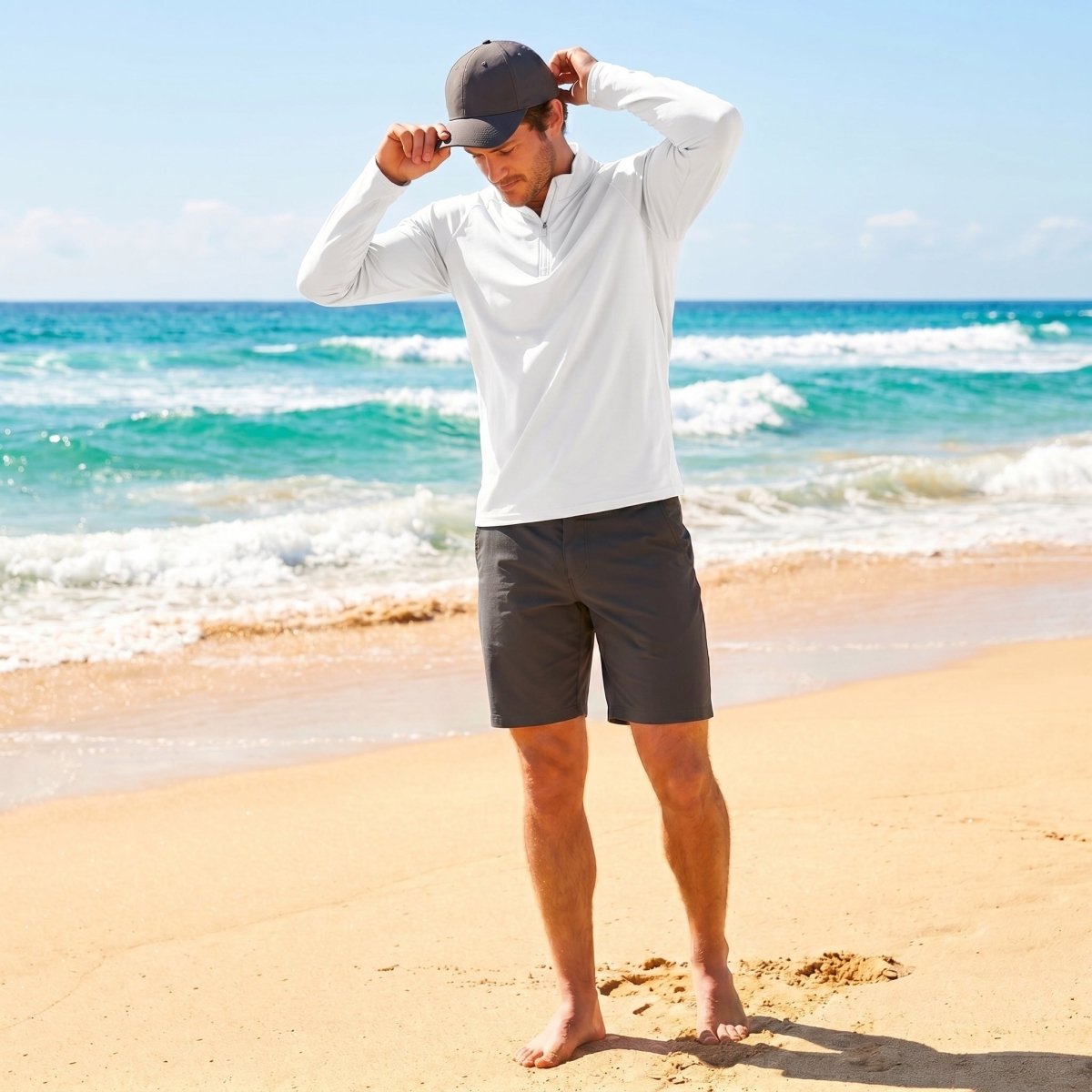 TACVASEN Black+White [2 Pcs set] Athletic Shirts 1/4 Pullover Zip Sun Protection