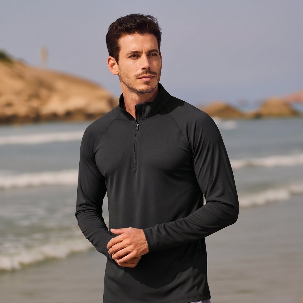 TACVASEN Black+Navy [2 Pcs set] Athletic Shirts 1/4 Pullover Zip Sun Protection