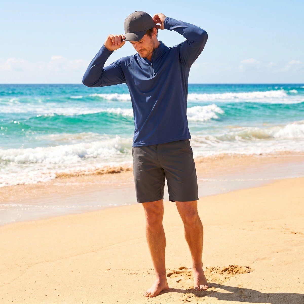 TACVASEN Navy+Navy [2 Pcs set] Athletic Shirts 1/4 Pullover Zip Sun Protection