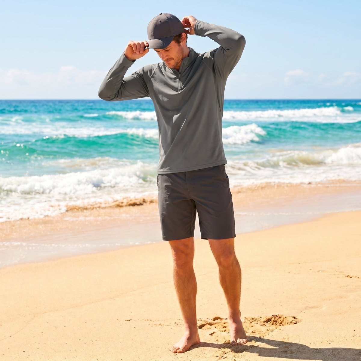 TACVASEN Dark Grey+Dark Grey [2 Pcs set] Athletic Shirts 1/4 Pullover Zip Sun Protection