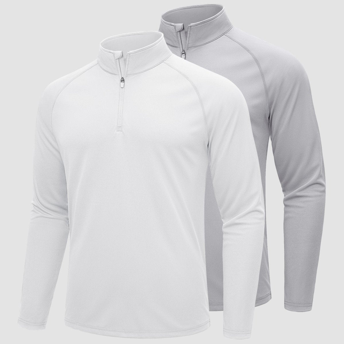 TACVASEN White+Light Grey [2 Pcs set] Athletic Shirts 1/4 Pullover Zip Sun Protection