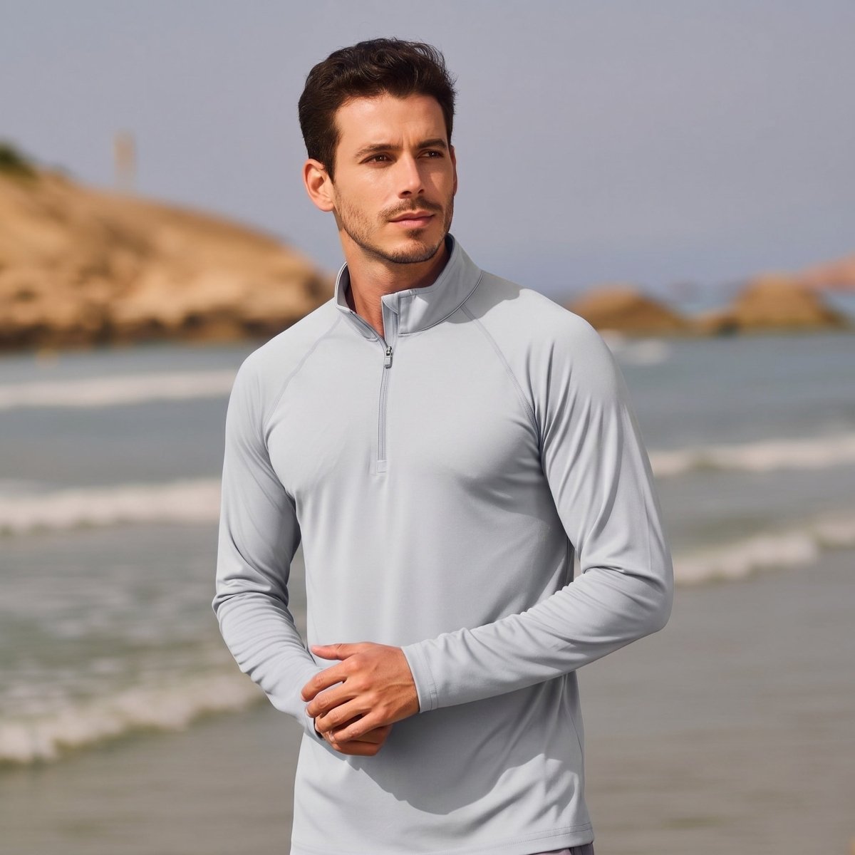 TACVASEN Light Grey+Light Grey [2 Pcs set] Athletic Shirts 1/4 Pullover Zip Sun Protection