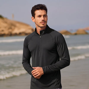 TACVASEN Black+Black [2 Pcs set] Athletic Shirts 1/4 Pullover Zip Sun Protection