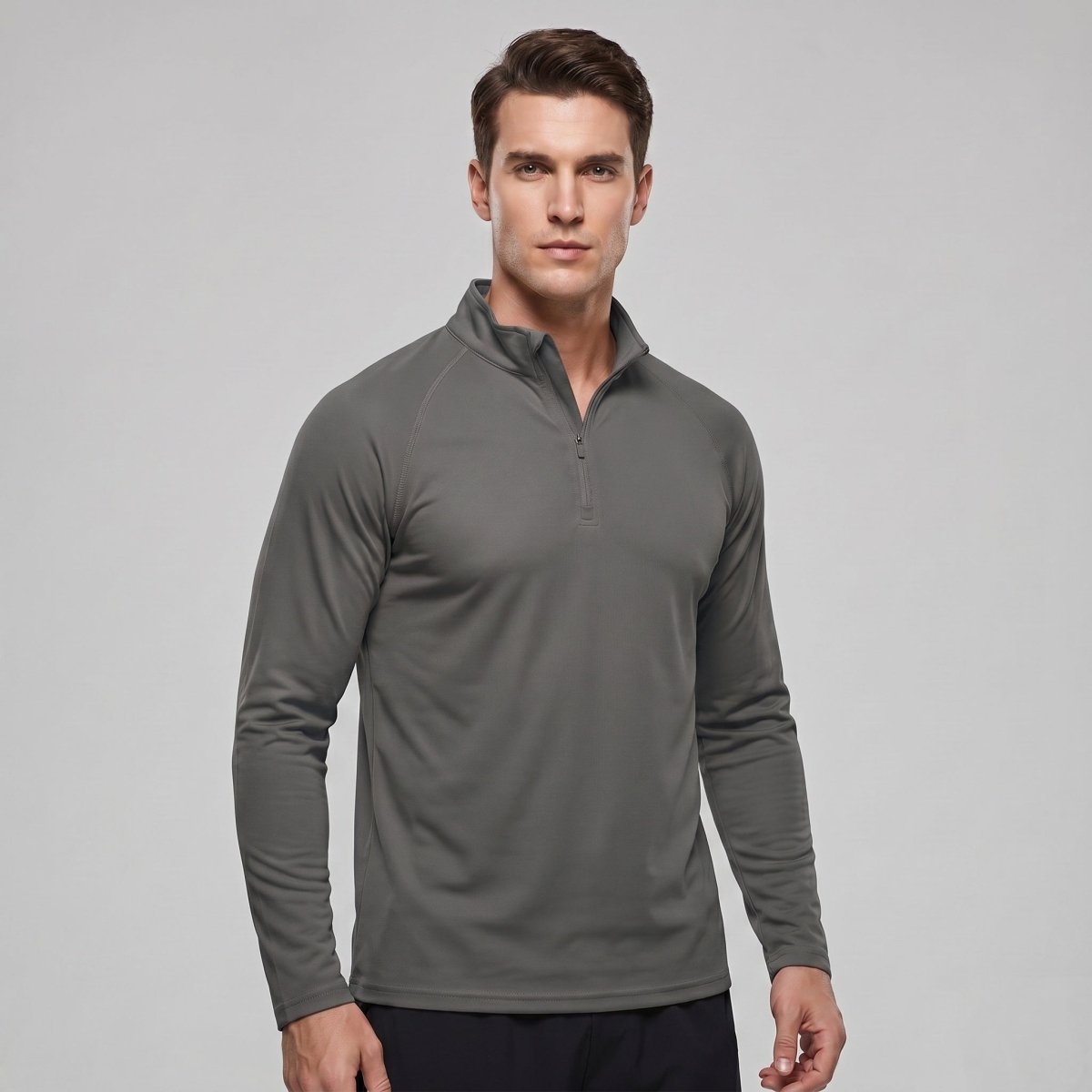 TACVASEN Dark Grey+Dark Grey [2 Pcs set] Athletic Shirts 1/4 Pullover Zip Sun Protection