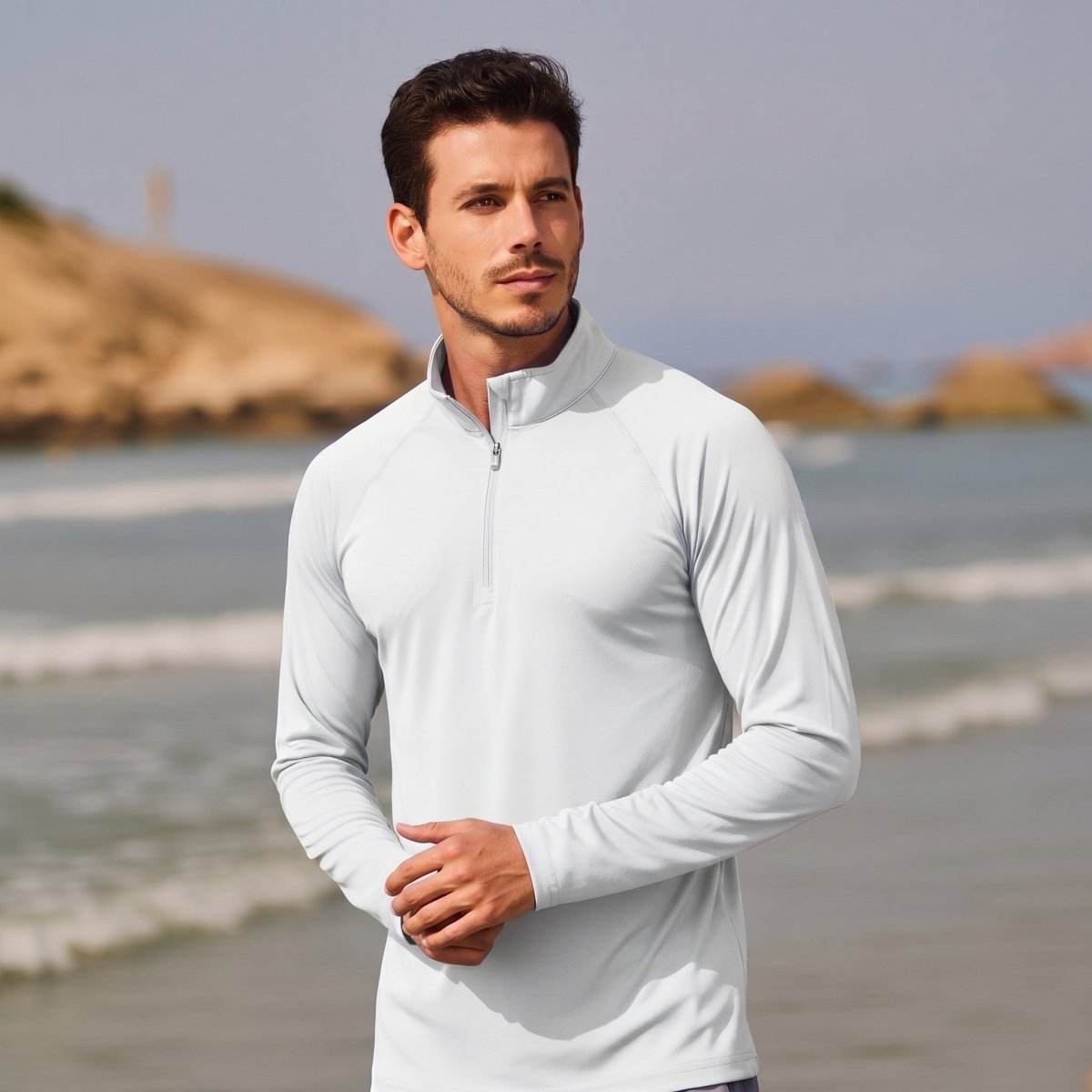 TACVASEN Black+White [2 Pcs set] Athletic Shirts 1/4 Pullover Zip Sun Protection