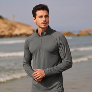 TACVASEN Dark Grey+Dark Grey [2 Pcs set] Athletic Shirts 1/4 Pullover Zip Sun Protection