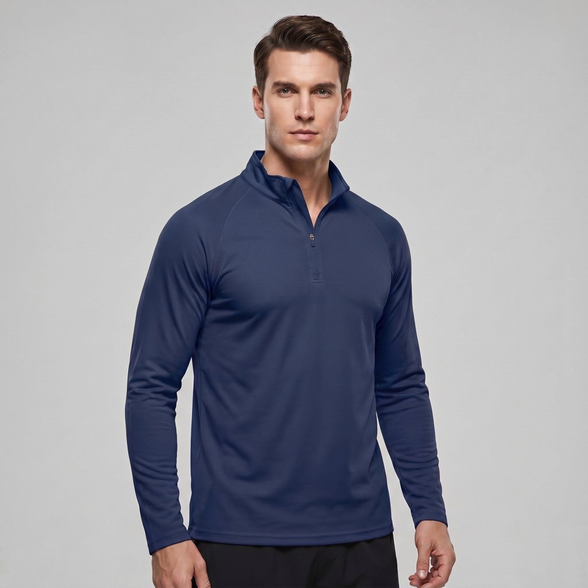 TACVASEN Navy+Navy [2 Pcs set] Athletic Shirts 1/4 Pullover Zip Sun Protection