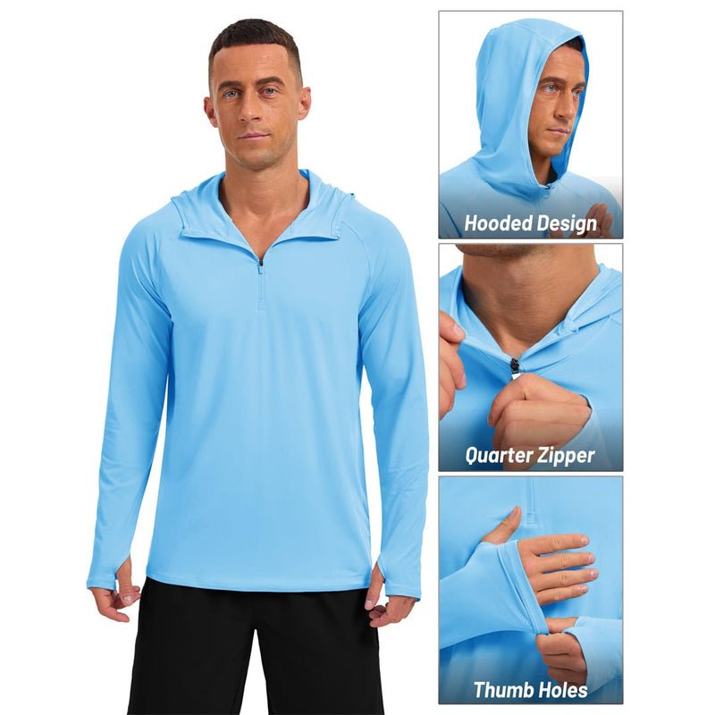 TACVASEN Sky Blue + Sky Blue [2 Pcs set] Zip Up Hooded Long Sleeve Sun Protection Shirt