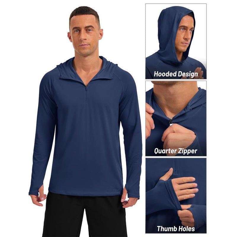 TACVASEN Navy + Navy [2 Pcs set] Zip Up Hooded Long Sleeve Sun Protection Shirt