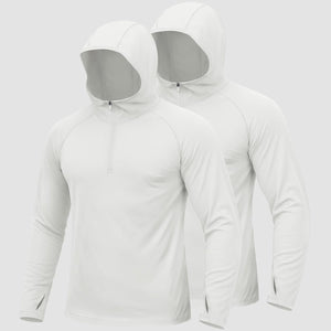 TACVASEN White + White [2 Pcs set] Zip Up Hooded Long Sleeve Sun Protection Shirt