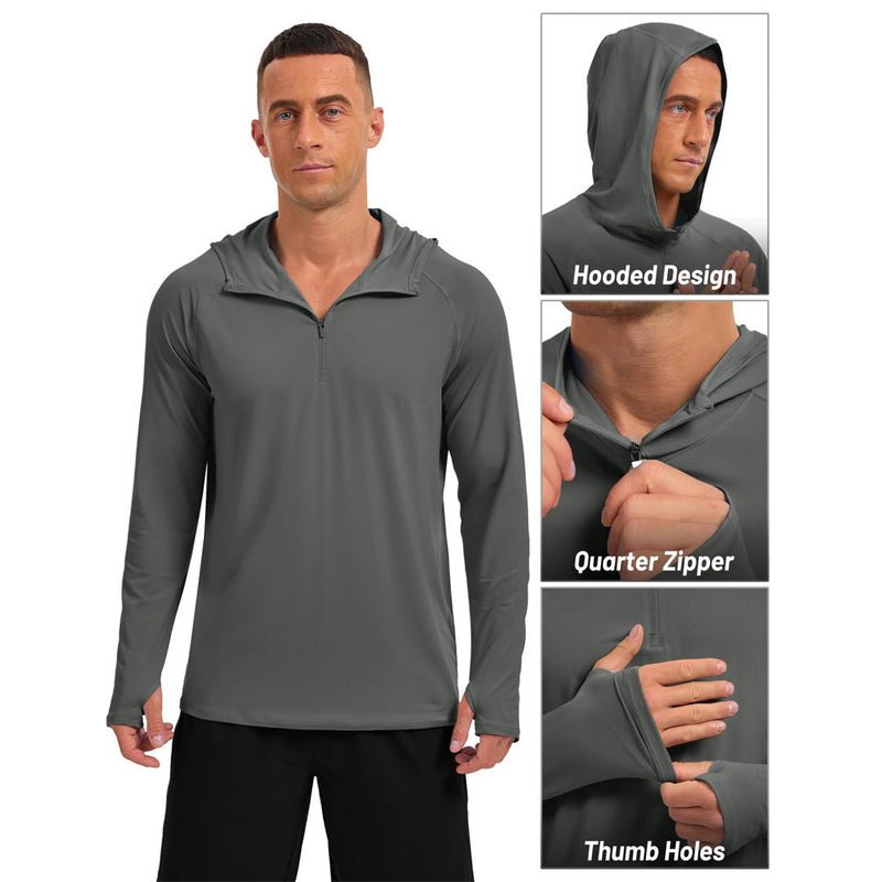 TACVASEN Dark Grey + Dark Grey [2 Pcs set] Zip Up Hooded Long Sleeve Sun Protection Shirt