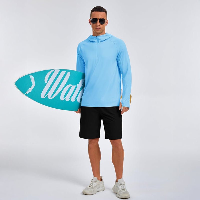 TACVASEN Sky Blue + Sky Blue [2 Pcs set] Zip Up Hooded Long Sleeve Sun Protection Shirt