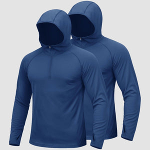 TACVASEN Navy + Navy [2 Pcs set] Zip Up Hooded Long Sleeve Sun Protection Shirt
