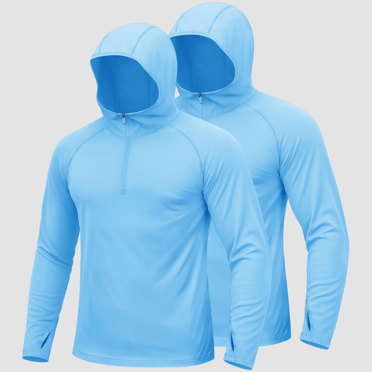 TACVASEN Sky Blue + Sky Blue [2 Pcs set] Zip Up Hooded Long Sleeve Sun Protection Shirt