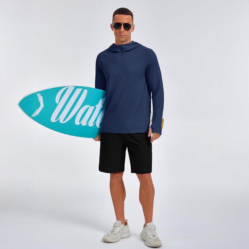 TACVASEN Navy + Navy [2 Pcs set] Zip Up Hooded Long Sleeve Sun Protection Shirt