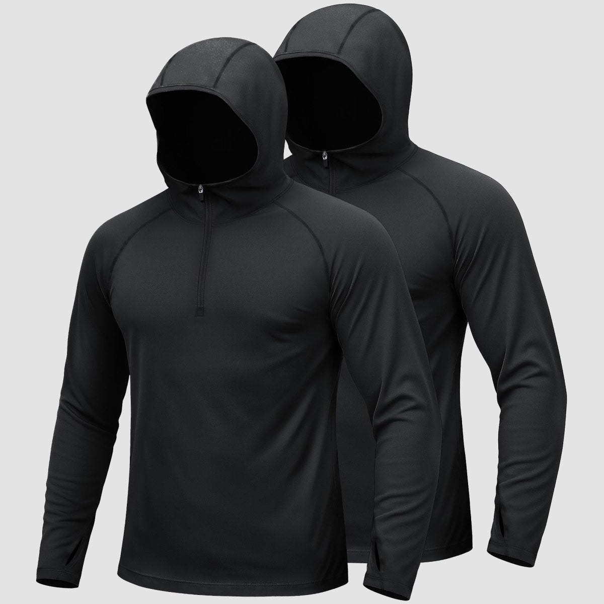 TACVASEN Black + Black [2 Pcs set] Zip Up Hooded Long Sleeve Sun Protection Shirt