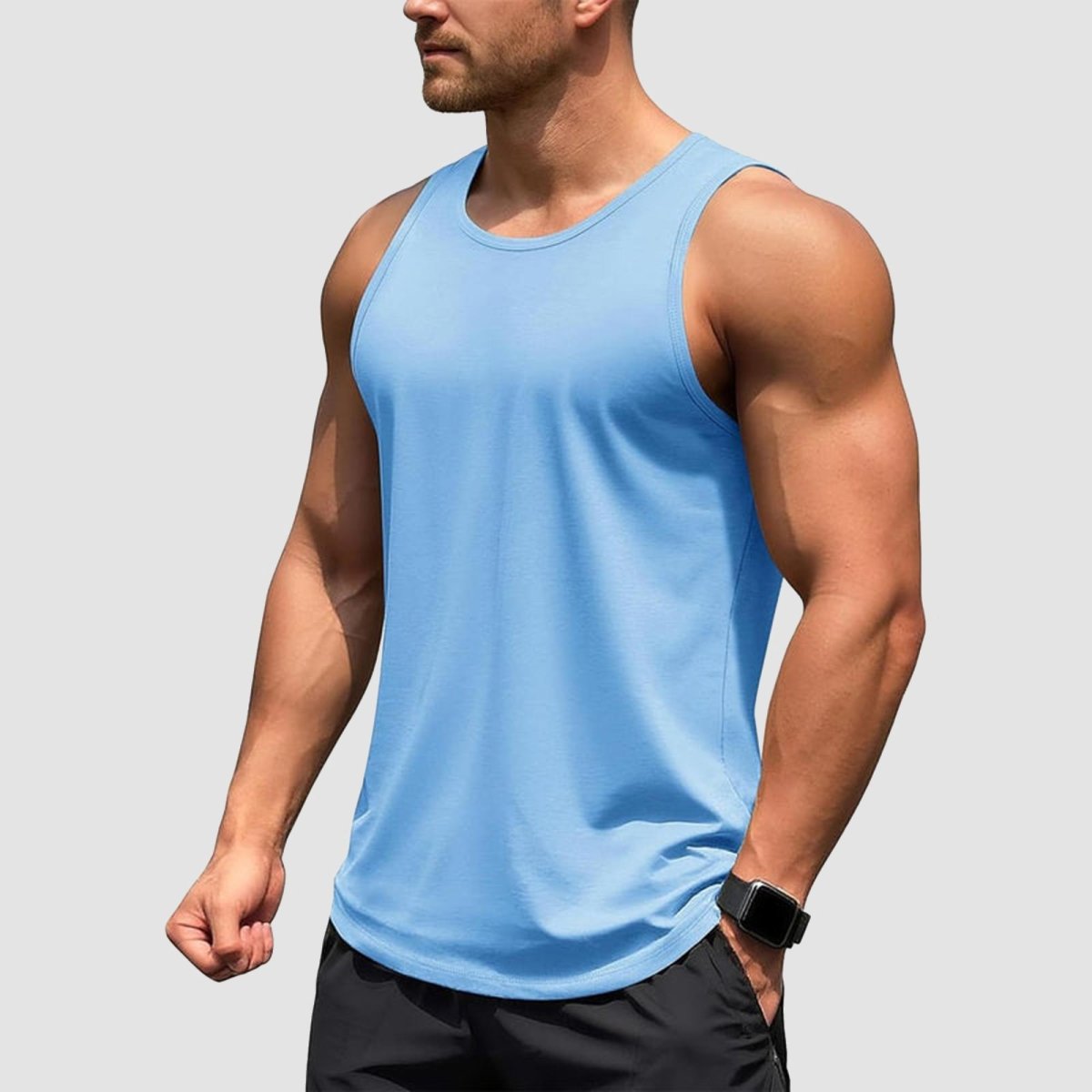 TACVASEN Orange+Sky Blue+Light khaki [3 Pcs set] UPF 50+ Tank Top Gym Workout Sleeveless Muscle Shirts