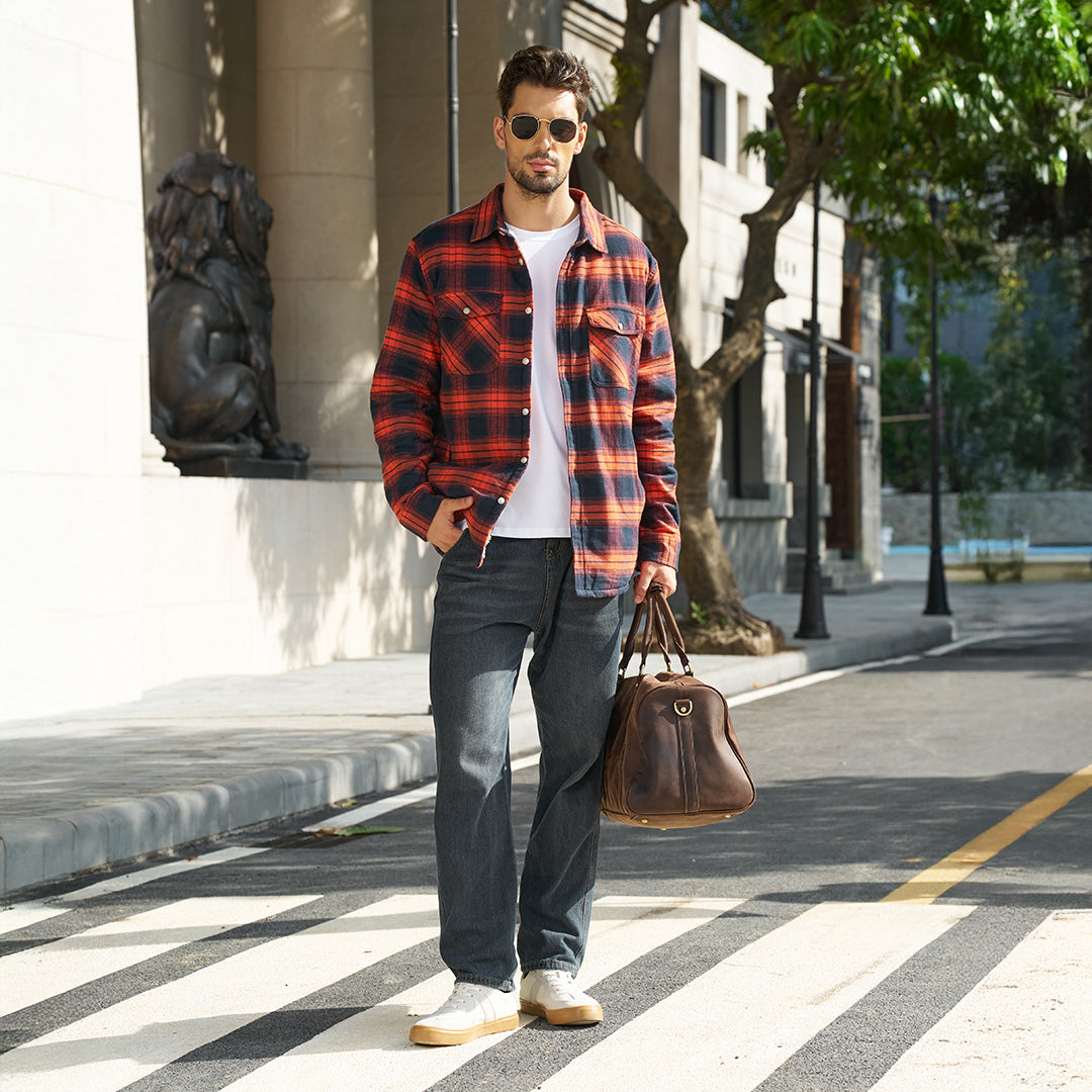 Men's Fleece Jackets Flannel Work Shirt Casual Button Down Coat