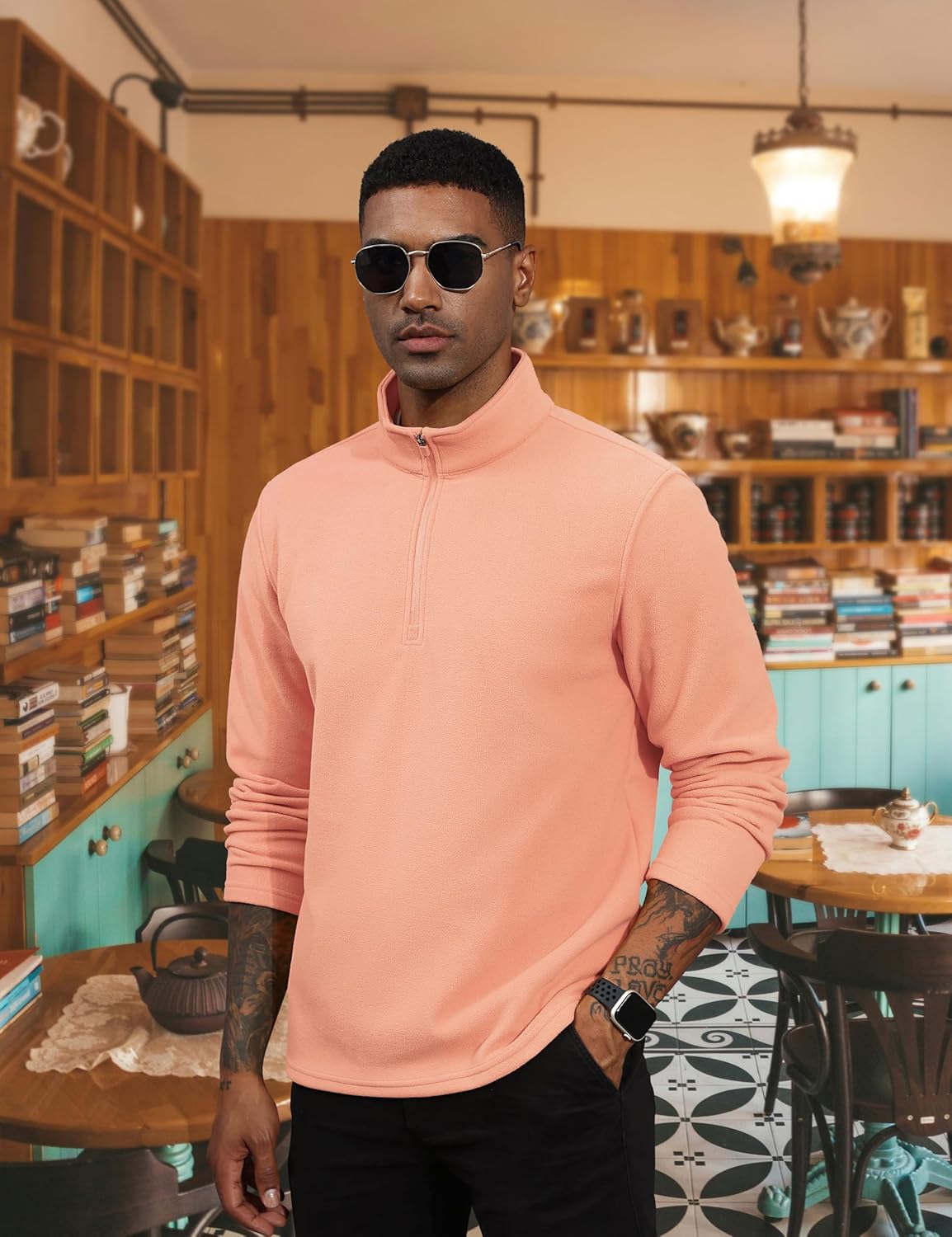 TACVASEN Apricot Men's Pullover Workout Fleece 1/4 Zip Uncw Vintage Sweatshirts