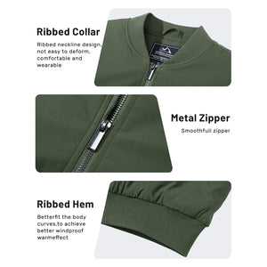 TACVASEN Army Green Thermal Quilted Waterproof Bomber Jacket