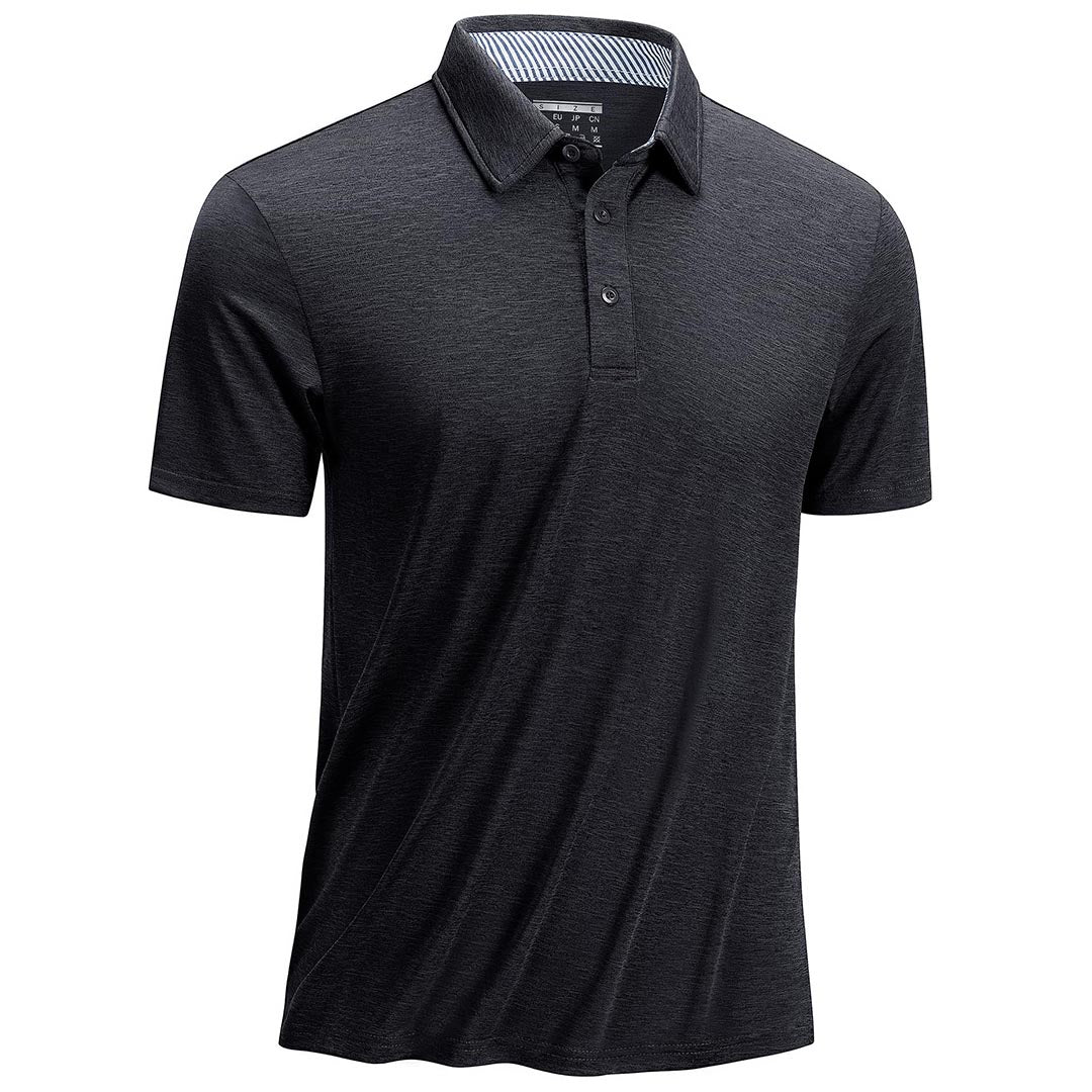 TACVASEN Black Men's Casual Polo Golf Shirts Quick Dry 3 Buttons