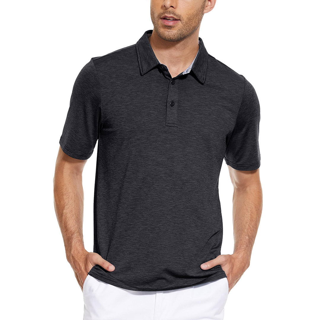TACVASEN Black Men's Casual Polo Golf Shirts Quick Dry 3 Buttons