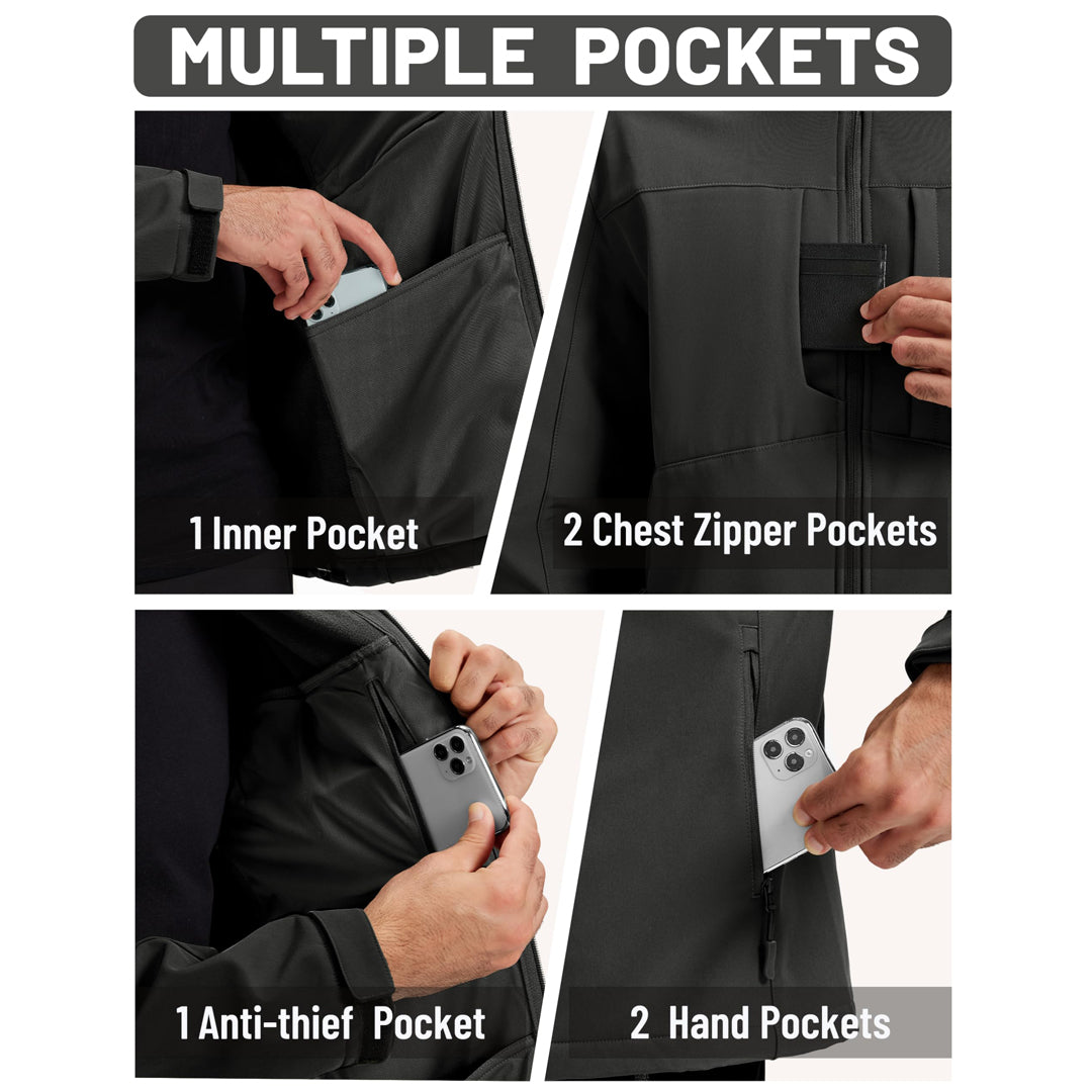 TACVASEN Dark Gray Tactical Softshell Jacket Hooded Waterproof Coat