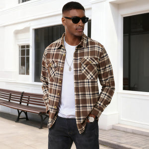 Men's Cotton Flannel Shirt Long Sleeve Casual Plaid - google_men_lightweight_jacket