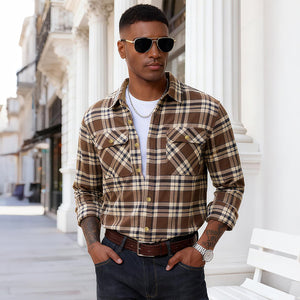 Men's Cotton Flannel Shirt Long Sleeve Casual Plaid - google_men_lightweight_jacket