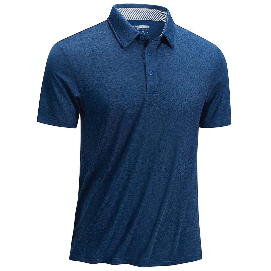 TACVASEN Dark Blue Men's Casual Polo Golf Shirts Quick Dry 3 Buttons