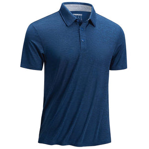 TACVASEN Dark Blue Men's Casual Polo Golf Shirts Quick Dry 3 Buttons