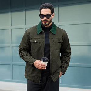 Men's Casual Corduroy Collar 5 Pockets Cotton Cargo Jackets - LT24M1262