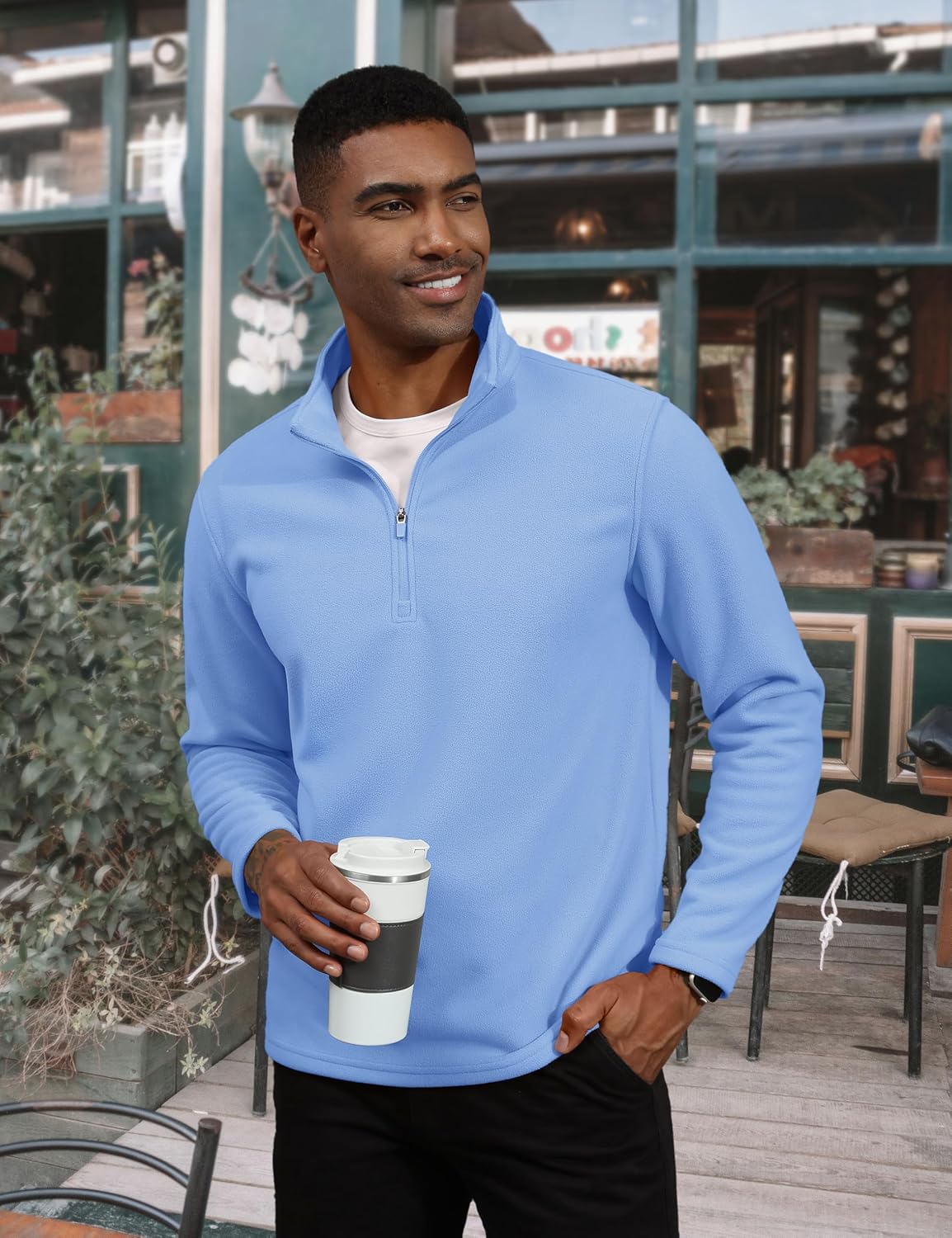 TACVASEN Light Blue Men's Pullover Workout Fleece 1/4 Zip Uncw Vintage Sweatshirts