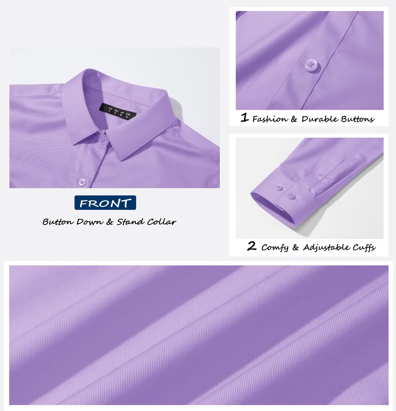 TACVASEN Light Purple Women's Collared Dress Shirt Casual Office Wear Blouse