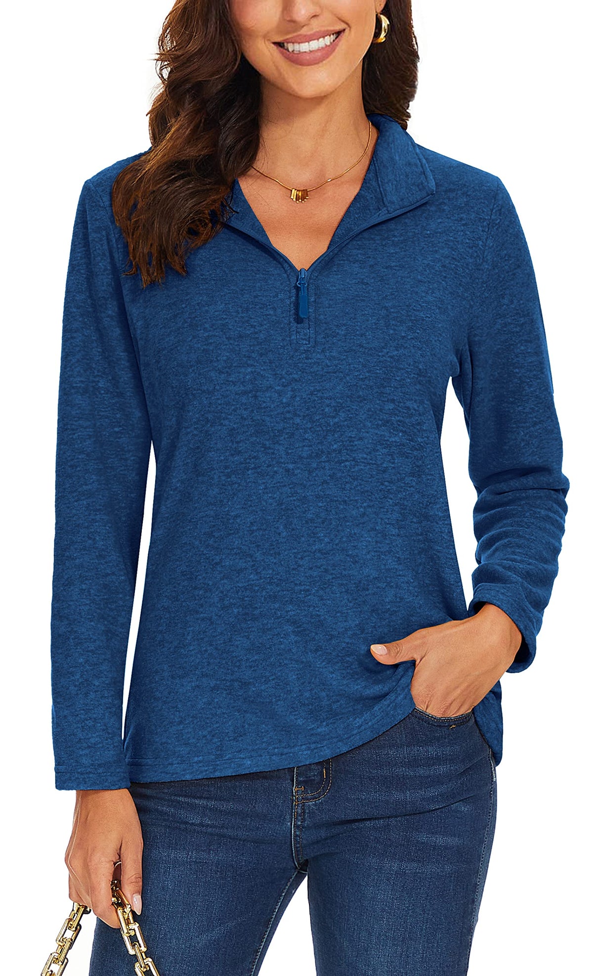 Women's Quarter Zip Fleece Casual Pullover Sweatshirt