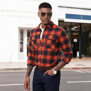 Men's Cotton Flannel Shirt Long Sleeve Casual Plaid - google_men_lightweight_jacket