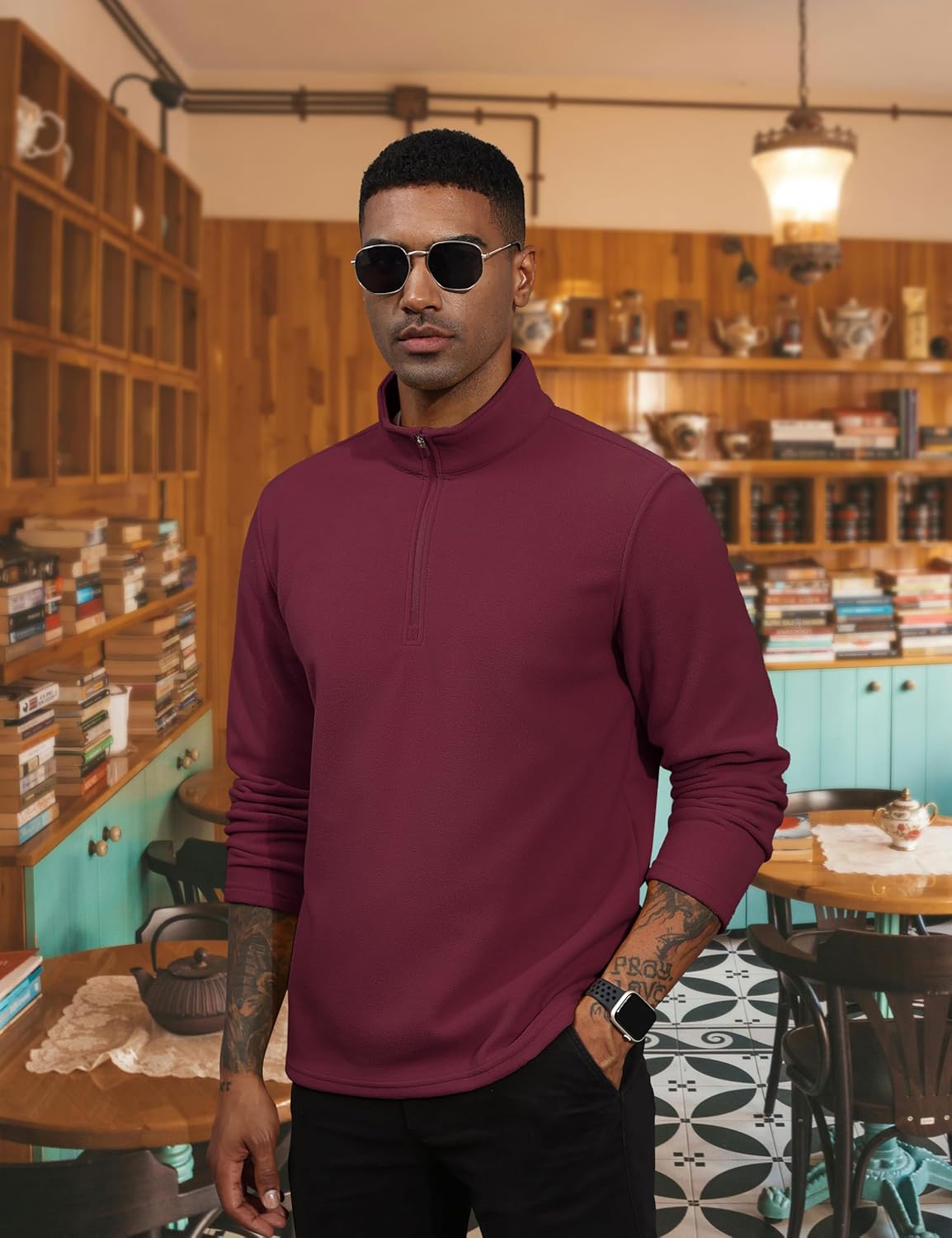 TACVASEN Wine Red Men's Pullover Workout Fleece 1/4 Zip Uncw Vintage Sweatshirts