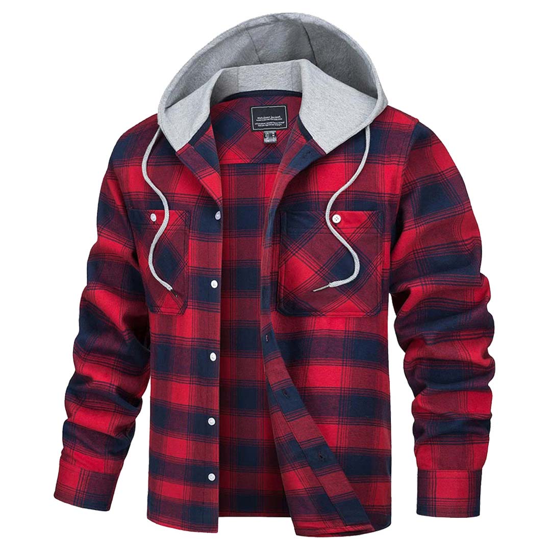 TACVASEN Red Men's Buffalo Plaid Hooded Casual Shirt Jacket